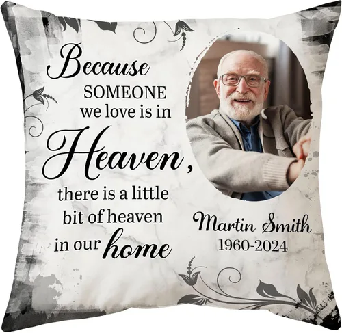 Miniatura 32 de Hyturtle Almohada conmemorativa personalizada de condolencias con inserto de 12 x 12 pulgadas, regalos impresos de doble cara para la pérdida de un