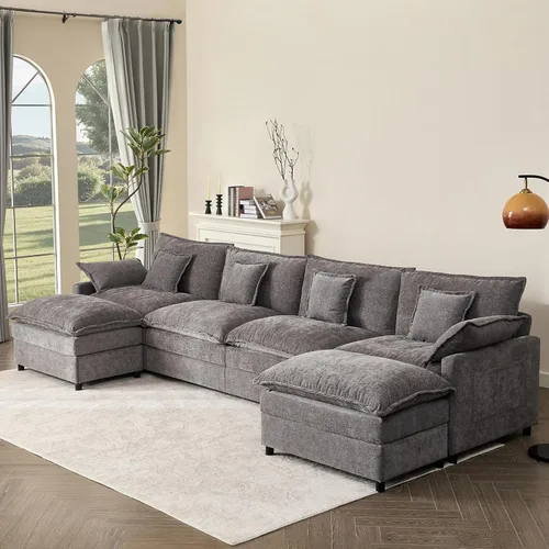 Miniatura 18 de GOSUHI - Sofá en forma de U de 108", sofá seccional modular, sofá de nube de 3 plazas con otomana móvil, sofás de asiento profundo para sala de Beige