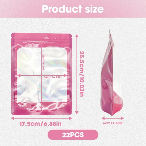 Miniatura 2 de 100 bolsas de Mylar a prueba de olores, bolsa de embalaje resellable con ventana transparente para almacenamiento de alimentos, bolsas de pie