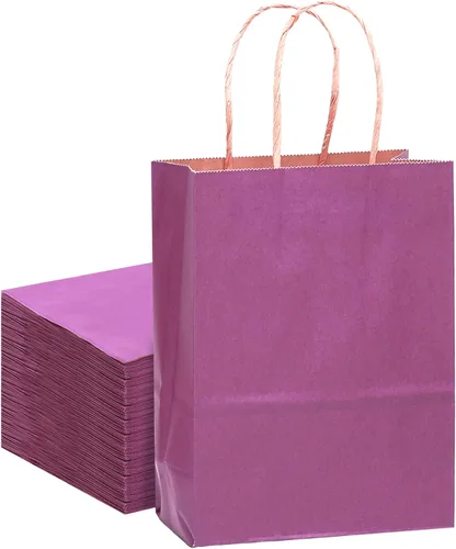 Miniatura 12 de qiqee Bolsas grandes de papel kraft con asas de 13 x 10 x 5 pulgadas, 32 bolsas de papel de regalo, bolsas de color sólido rosa brillante