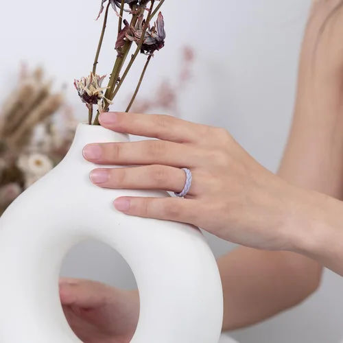 Miniatura 48 de Egnaro Anillos de boda de silicona para ella, conjuntos de novia de goma para mujer, bandas finas, diseño trenzado de hojas apilables con ranuras