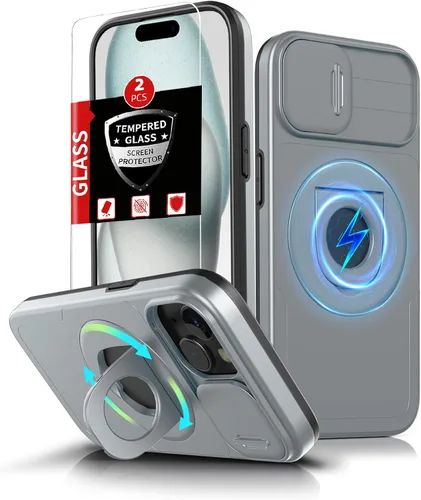 Miniatura 50 de Funda magnética para iPhone 11 Pro compatible con carga inalámbrica MagSafe, con 2 protectores de pantalla, anillo kickstand de 360° integrado +