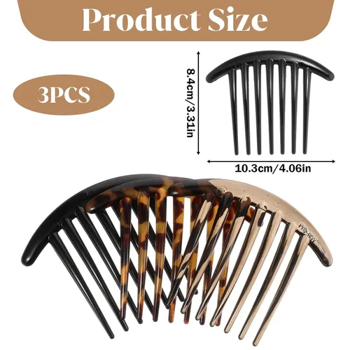 Miniatura 2 de Ymapinc 3 peines franceses para el cabello, 7 dientes, de plástico, elegantes peines laterales franceses para mujeres y niñas, ordenar moños