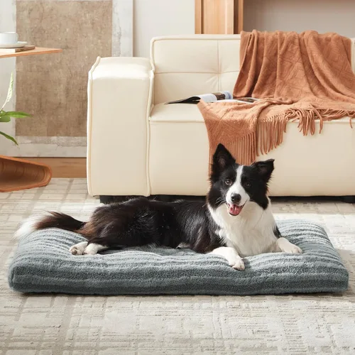 Miniatura 9 de FURTIME Cama Lavable para Perros de Tamaño Grande, Camas de Jaula para Perros de Lujo, Almohada Cómoda y Esponjosa para Perros, Alfombrilla Gris