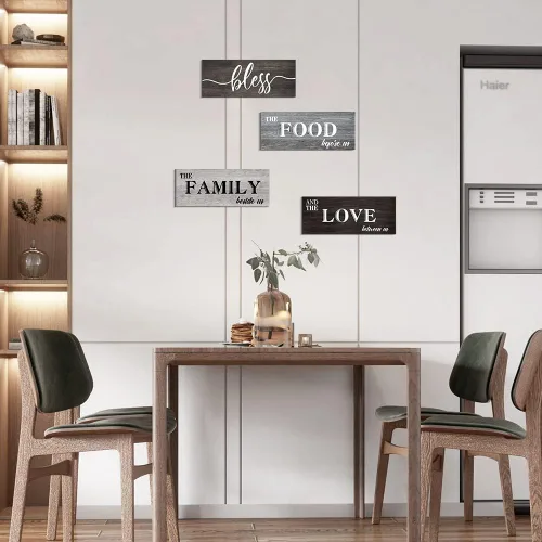Miniatura 5 de Creoate 4 letreros de amor para la familia con la bendición de alimentos para la cocina, decoración rústica de casa de campo, decoración colgante