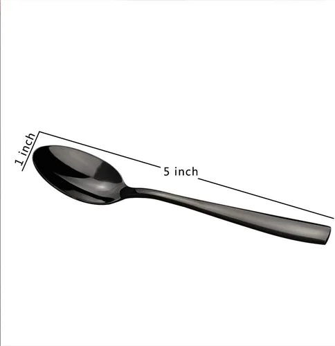 Miniatura 3 de Teyyvn Juego de 8 cucharas de café de acero inoxidable negro, juego de cucharas de café Demitasse Cucharas Demitasse de 5 pulgadas, acabado