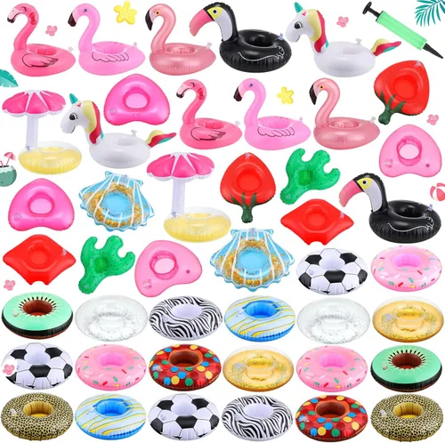 Sawysine Paquete de 42 soportes inflables para bebidas para piscina, piscina, flotadores de bebidas, portavasos flotantes para piscina, portavasos