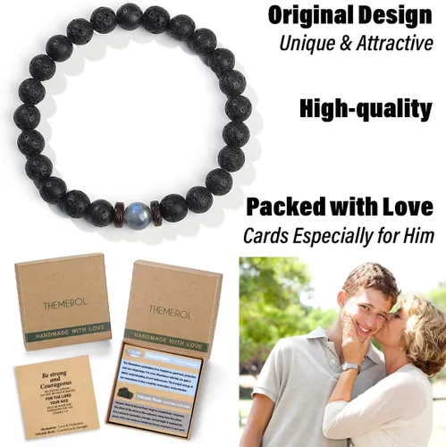 Miniatura 3 de Christmas Stocking Stuffers for Kids/Teen Boys/Men-Love/Strength-Handmade Gemstone Bracelets with Inspiratioanl Card