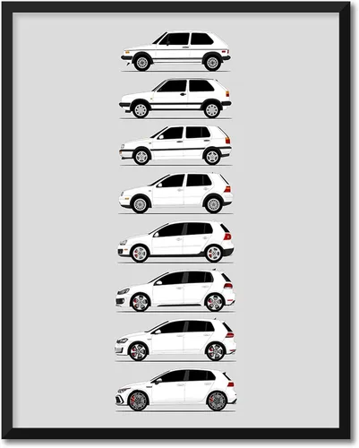Miniatura 16 de Custom Car Posters Póster hecho a mano compatible con Volkswagen Golf GTI Generations e impresión de VW GTI (modelos de coche: MK1 a MK8)