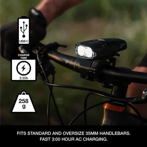 Miniatura 2 de NiteRider Lumina Dual 2000 Lumen USB-C recargable dual LED luz delantera para bicicleta – 7 modos potentes lúmenes IP64 impermeable faro