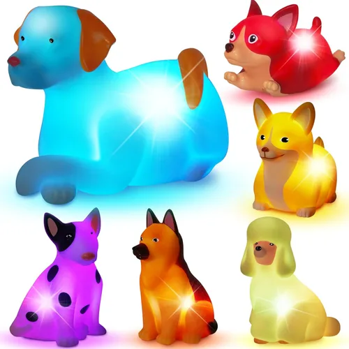 Juguetes de Baño para Niños Pequeños de 1-3 años: Set de 6 Piezas de Juguetes de Baño de Perro Iluminados, Juguetes de Baño para Bebés, Juguetes de