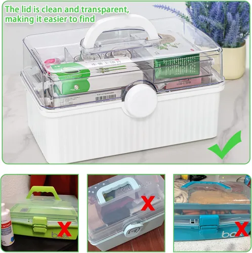 Miniatura 5 de Caja de plástico de 3 capas para manualidades y caja de herramientas para manualidades, caja de almacenamiento de plástico multiusos con asa