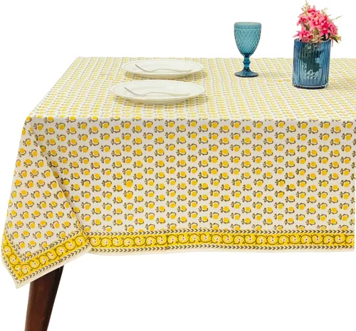 Miniatura 30 de Ridhi Mantel rectangular de algodón con estampado de bloque a mano amarillo mostaza, 102 x 48 pulgadas, reutilizable, decorativo para uso diario