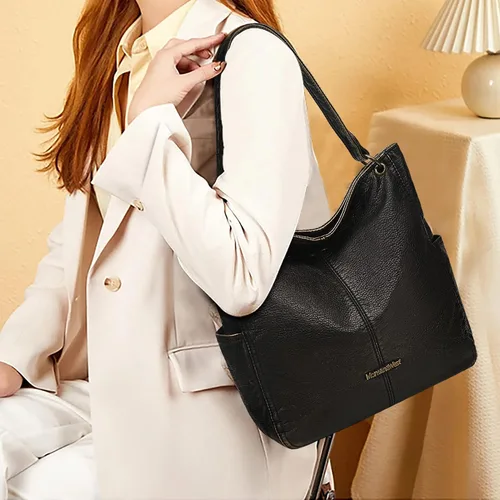 Miniatura 3 de Montana West Stone Washed Leather Hobo Purses for Women Soft Top Handle Shoulder Bag with Wallet 2PCS Set