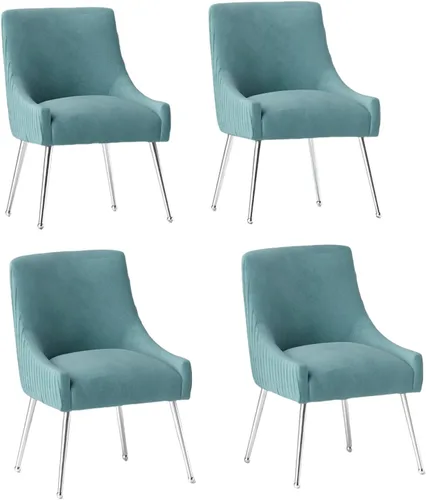Miniatura 16 de Sillas de comedor de estilo moderno de terciopelo tapizado, silla de acento de tocador con barra vertical, silla capitonada con patas plateadas