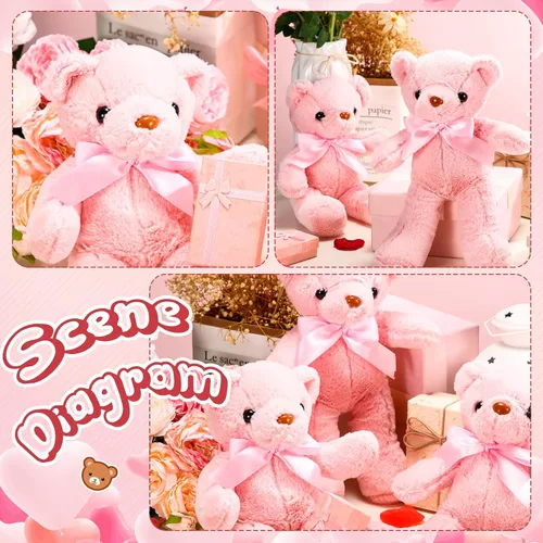 Miniatura 4 de Aoriher 6 piezas de osos de peluche a granel, adorables y suaves, lindos regalos de felpa para novia, baby shower, graduación, cumpleaños, boda, Rosa