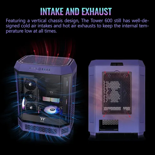 Miniatura 5 de Thermaltake Tower 600 Torre Media; Incluye 2 ventiladores CT de 140mm; Soporte para radiador de 420mm; Espacio para GPU de 400mm; Soporte para Polvo