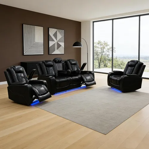 Miniatura 7 de Sofá reclinable individual eléctrico para muebles de sala de estar, silla reclinable de cuero con luces LED, puertos USB, almacenamiento oculto
