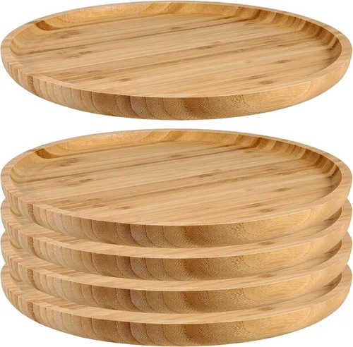 Miniatura 11 de JOIKIT Paquete de 3 Bandejas Redondas de Bambú de 8 Pulgadas, Platos Redondos de Madera Finamente Pulida, Bandeja de Servir de Bambú para Sostener