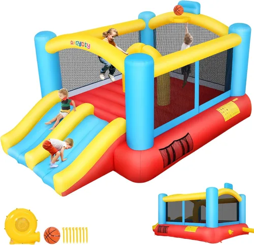 Miniatura 8 de Casa de rebote inflable blanca para niños, castillo hinchable para niños de 3 a 10 años, casa de rebote para niños pequeños con alfombrilla