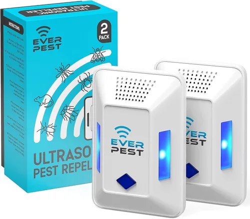 Repelente ultrasónico de control de plagas enchufable, paquete de 2 dispositivos que repelen cucarachas, grillos, insectos, pulgas, moscas de la