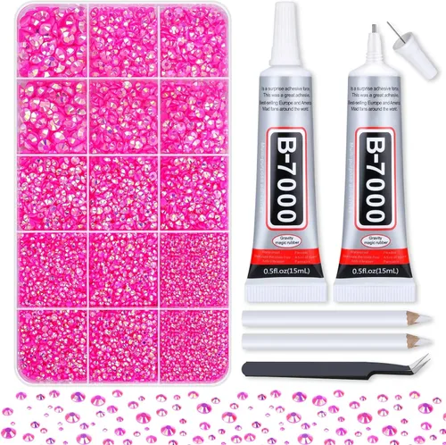 Pegamento adhesivo B7000 con 14000 piezas de diamantes de imitación rosa intenso para manualidades, diamantes de imitación de color rosa AB gelatina