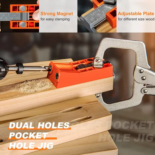 Miniatura 2 de Kit de Sistema de Plantilla para Agujeros de Bolsillo, Plantilla de Tornillo de Bolsillo con Abrazadera de 11 Pulgadas, Broca de Cabeza Cuadrada