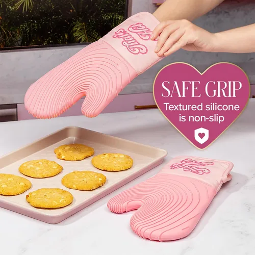 Miniatura 5 de Paris Hilton Juego de manoplas para horno con diseño icónico de That's HOT, agarraderas resistentes al calor con agarres de silicona texturizada