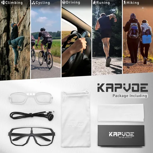Miniatura 6 de KAPVOE Gafas de ciclismo fotocromáticas para hombres y mujeres, gafas de sol de bicicleta de montaña, gafas deportivas con protección UV Negro