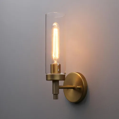 Miniatura 10 de Phansthy Lámpara de pared industrial rústica con pantalla tubular de vidrio transparente (aplique de 2 luces)