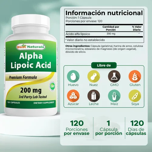 Miniatura 2 de Best Naturals Ácido Alfa Lipoico 200 Mg 120 Cápsulas
