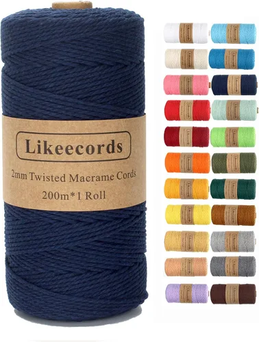 Miniatura 12 de Cordón de macramé, cuerda de algodón de 0.118 in x 328 pies, cuerda de algodón blanco natural para manualidades, tejer, colgar plantas, decoración