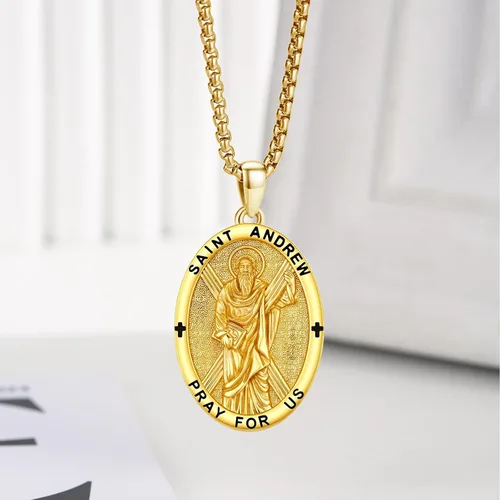 Miniatura 376 de Collar con colgante de plata de ley 925 con medalla de San Patrón, joyería religiosa para hombres y mujeres, con cadena de acero inoxidable 316L