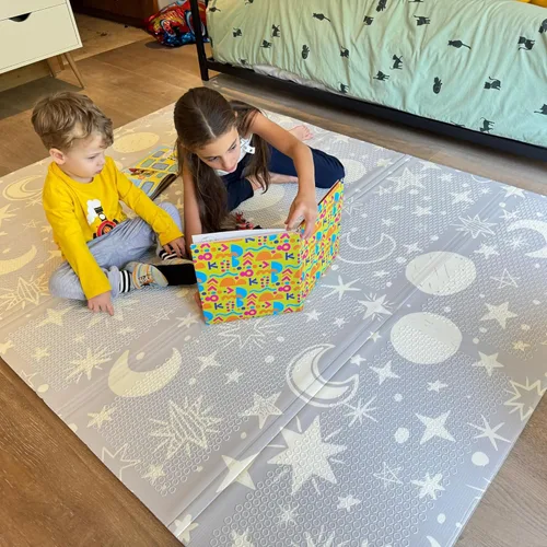 Miniatura 11 de Miotetto Alfombra plegable de juego para bebé, 78 x 59 pulgadas, no tóxico, reversible, impermeable, portátil para el suelo, tapete de espuma