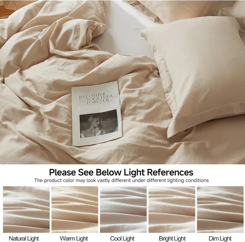 Miniatura 4 de Simple&Opulence - Juego de funda de edredón de lino francés 104"x 92" - 5 piezas (1 funda de edredón, 4 fundas de almohada) - Mezcla de lino natural