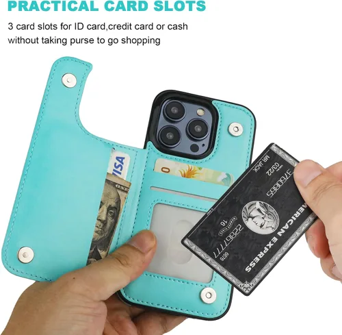 Miniatura 4 de ONETOP Funda tipo cartera compatible con iPhone 15 Pro con soporte para tarjetas, funda de piel sintética con ranuras para tarjetas, doble cierre