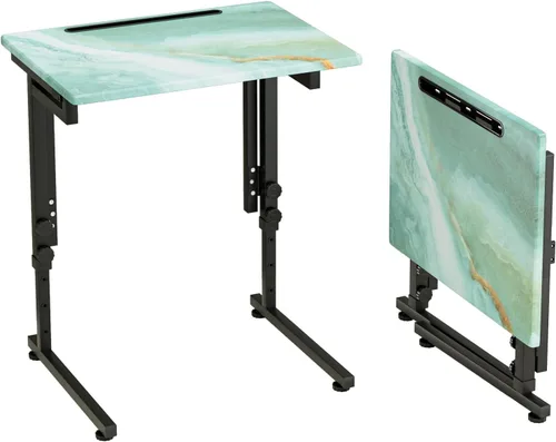 Miniatura 11 de Adjustable Folding TV Tray Table,TV Dinner Small Foldable C-Shaped End Table for Eating,6 Height Adjustable Slide Under Couch Side with Sturdy MDF