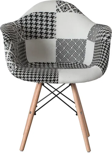 Miniatura 4 de Mid-Century - Juego de 2 sillas de tela moderna con brazos para sala de estar, patas de madera de haya, color blanco y negro