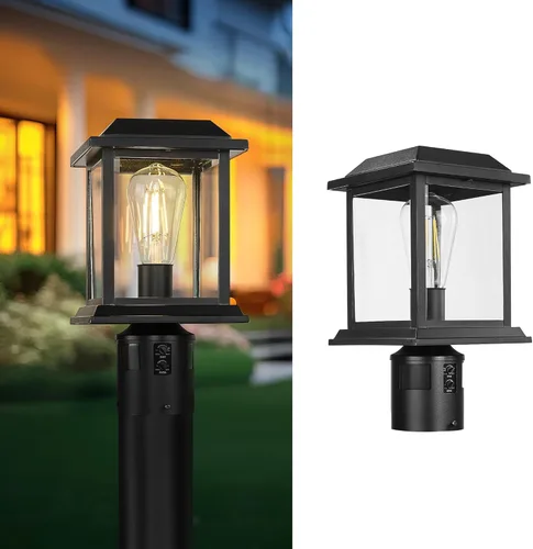 Miniatura 8 de zeyu Luz de poste con sensor exterior, lámpara de poste de lámpara para exteriores de 12.2 pulgadas, detección de 360°, 4 modos, aluminio fundido a