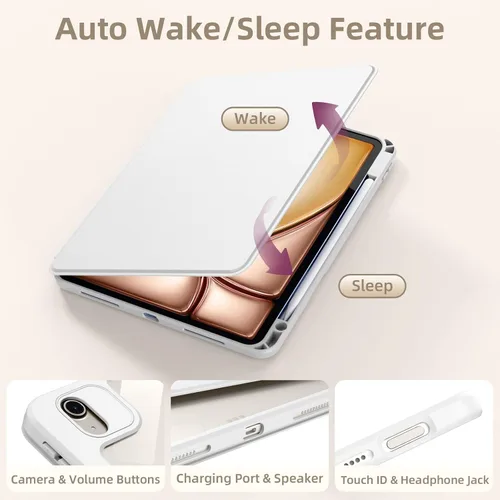 Miniatura 5 de Wenlaty Funda para iPad Air de 11 pulgadas (M3/M2) y funda Air de 5ª/4ª generación de 10.9 pulgadas, para iPad Pro de 11 pulgadas 4/3/2/1 Blanco