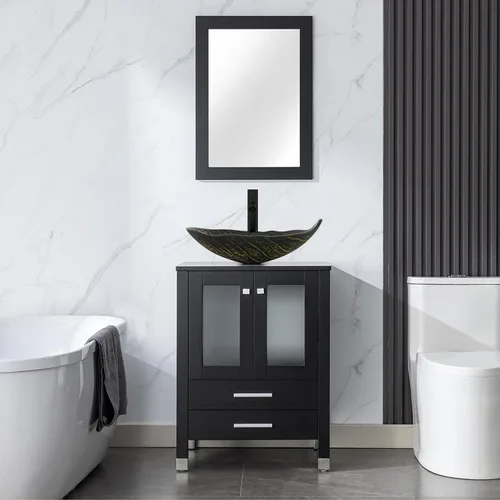 Miniatura 32 de LUCKWIND Combinación de tocador de baño de 24 pulgadas con lavabo, serie elegante con marco pintado, armario de almacenamiento de baño de dos