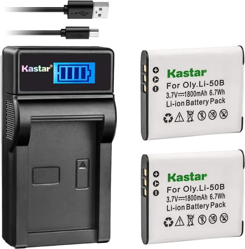 Kastar Batería (X2) y cargador USB delgado LCD para Olympus LI-50B Li50B y SZ-10 SZ-12 SZ-15 SZ-16 HIS Sz-20 SZ-30MR SZ31MR iHS TG-610 TG-630 HIS