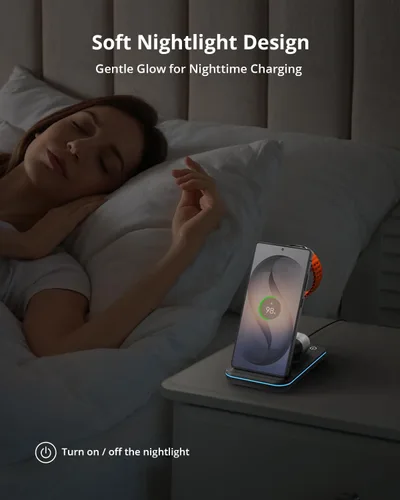 Miniatura 8 de Cargador inalámbrico para Samsung y Android: estación de carga JoyGeek 3 en 1 para S26/S25/S24/S23/S22/S21/S20/Note20/Z Fold&Flip, Galaxy Negro