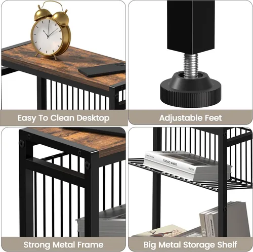 Miniatura 8 de Mesa auxiliar pequeña para espacios pequeños, mesa auxiliar estrecha de 3 niveles con soporte para revistas, mesita de noche delgada, mesa de Marrón