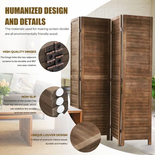 Miniatura 3 de Divisor de habitación, 4 paneles, 5.75 pies de madera separador de ambientes de pared, pantallas de privacidad plegables de privacidad, partición