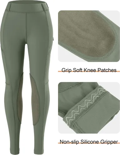 Miniatura 4 de SANTINY Pantalones de equitación para niñas con bolsillos con cremallera para niños, pantalones ecuestres elásticos con parche en la rodilla
