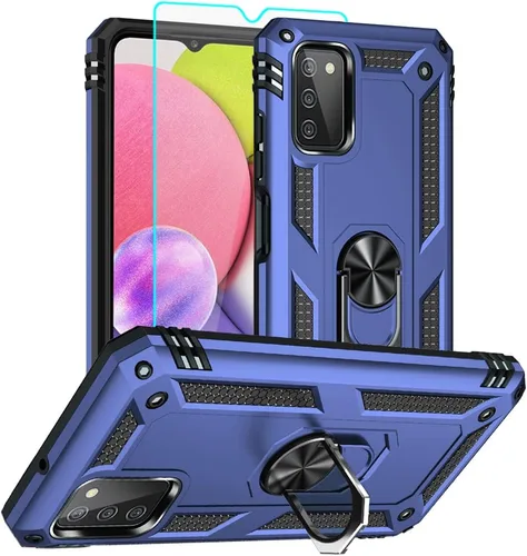 Samsung Galaxy A03s - Funda protectora con protector de pantalla HD, anillo a prueba de golpes, color azul Funda Samsung Galaxy A03s Azul