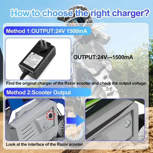 Miniatura 5 de EGK Cable cargador de repuesto de 24 V de 6.6 pies para Razor MX350 MX400 E300 E200 E150 E125 E100 Scooter, Dirt Bike, Quad ATV, Bolsillo, Mod