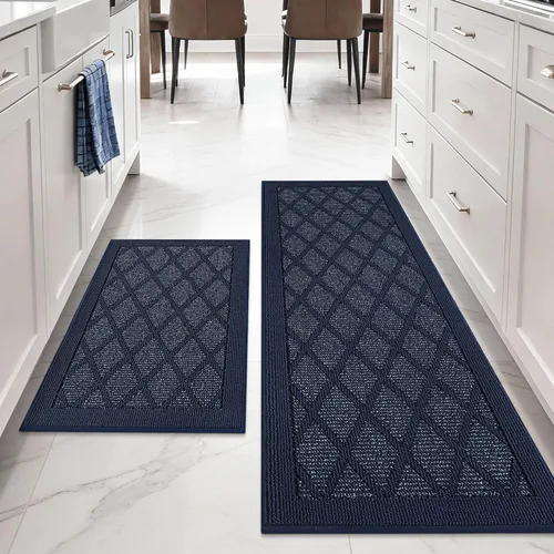 Miniatura 12 de COSY HOMEER Tapetes de cocina, 2 alfombras de cocina antideslizantes, lavables, absorbentes, para suelo de cocina, 100% polipropileno, alfombra