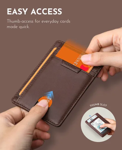 Miniatura 30 de Buffway Cartera delgada para hombres y mujeres, minimalista, pequeña, de cuero, con bolsillo frontal, con bloqueo RFID y caja de regalo, Bassa Mars